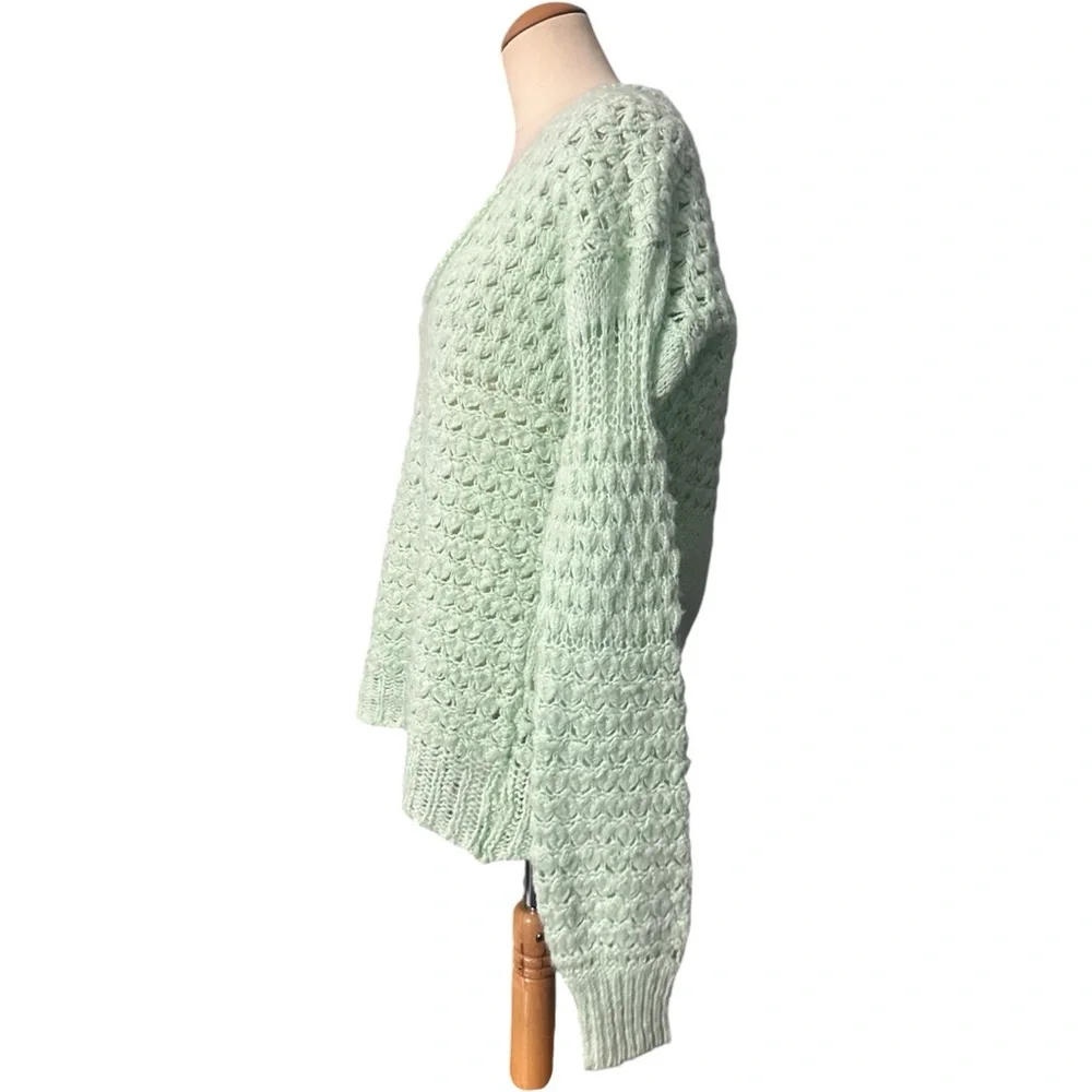 Free People Crashing Waves Open Knit Slouch Sweater Green Small